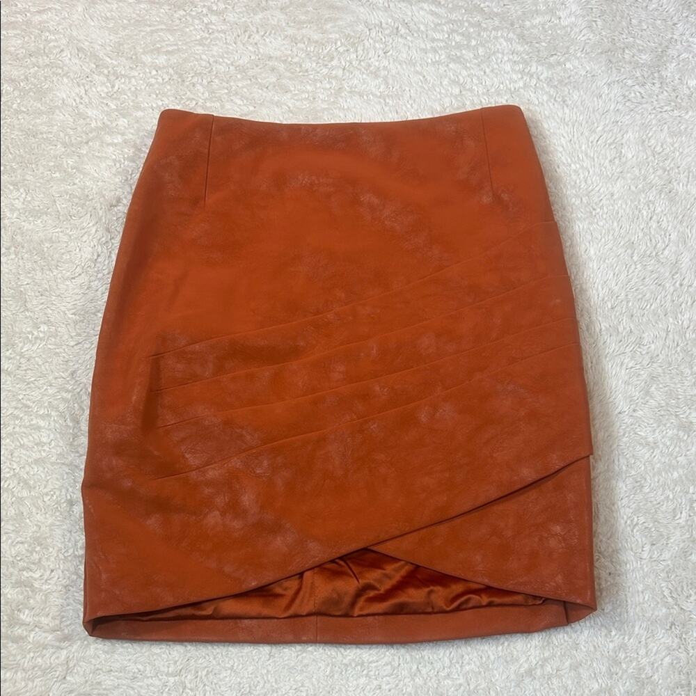 Guess Rosalba orange faux leather mini skirt, size small